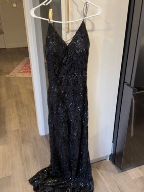 Windsor Black Sequin Spaghetti Strap Prom Gown